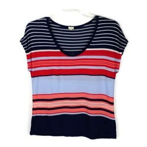 J Crew Factory Multi-Color Stripe Short Dolman Sleeve Tee Womens Size Large
